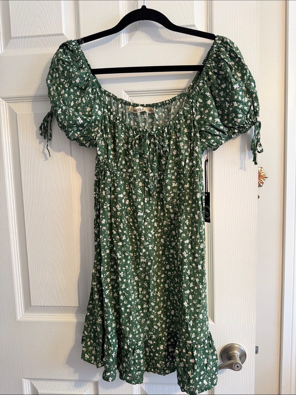 Liberty Love Green Floral Tie-Neck Mini Dress